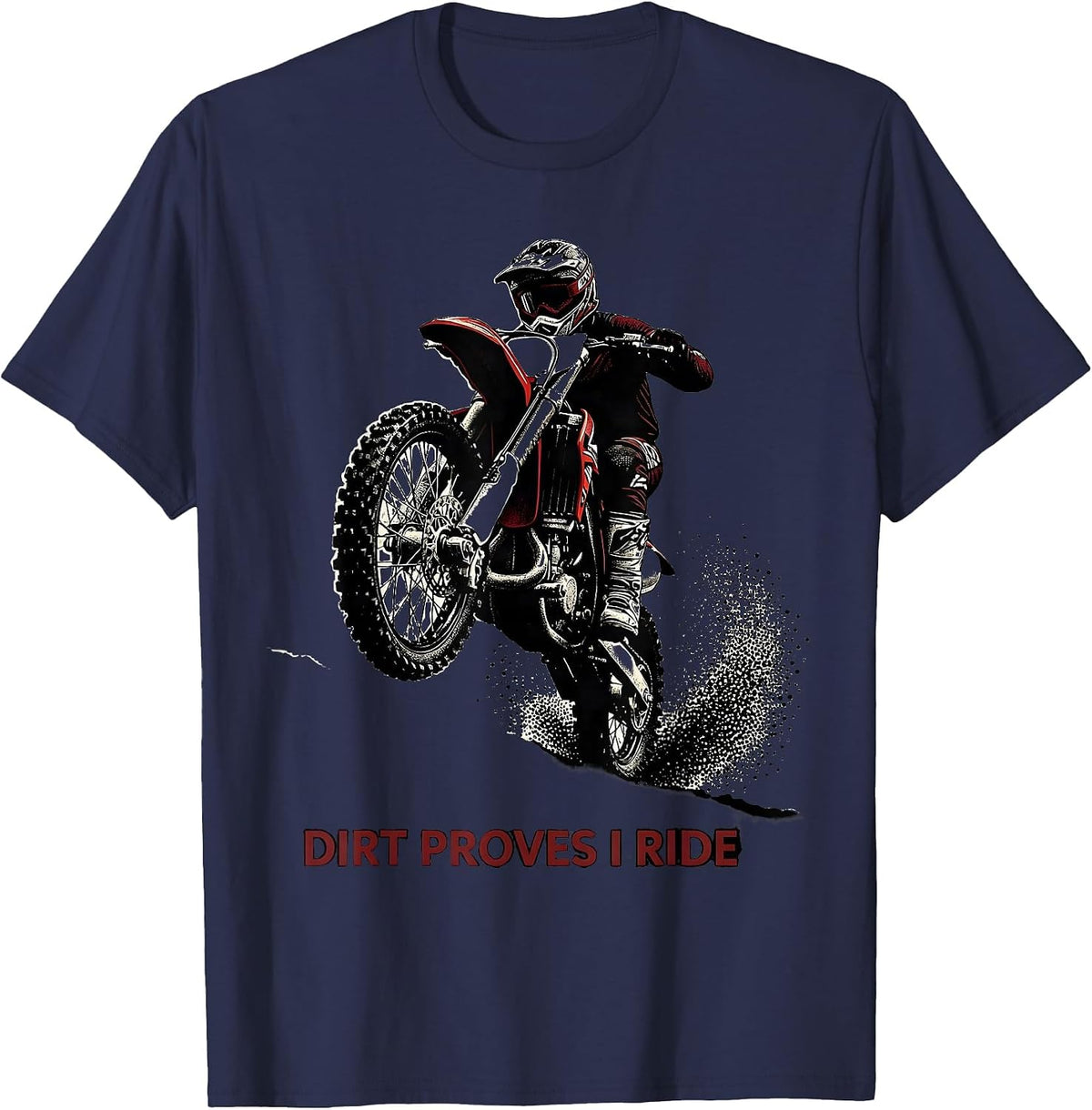 Men's Dirt Proves I Ride Blackwork Dotwork Motocross Rider Dirt T-Shirt - Navy Blue