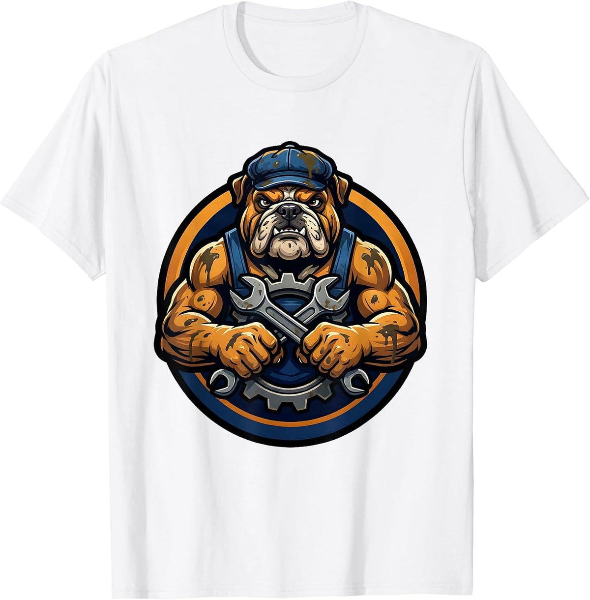 Men's Grease Monkey Wrench and Gear Mechanic Graphic T-Shirt - White