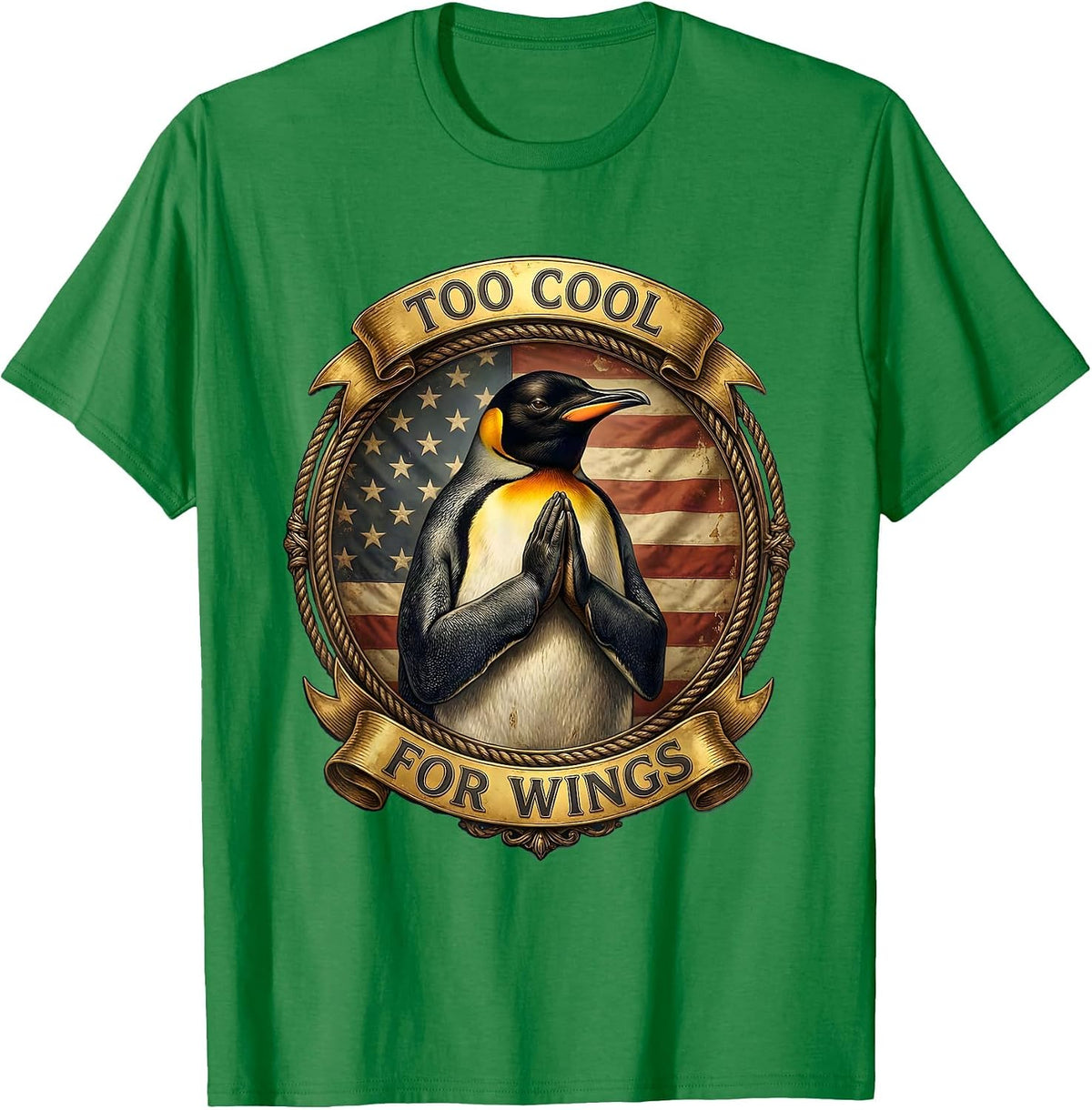 Men's Too Cool For Wings Funny Penguin Design T-Shirt - Kelly Green