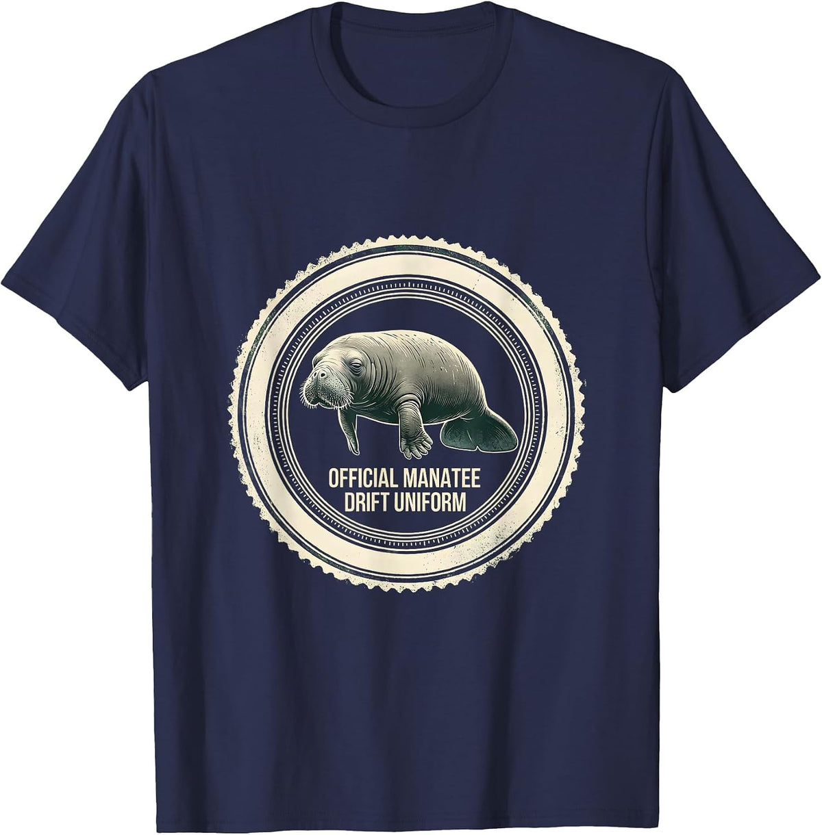 Official Manatee Drift Uniform Rubber Stamp Manatee Lover T-Shirt - Navy Blue