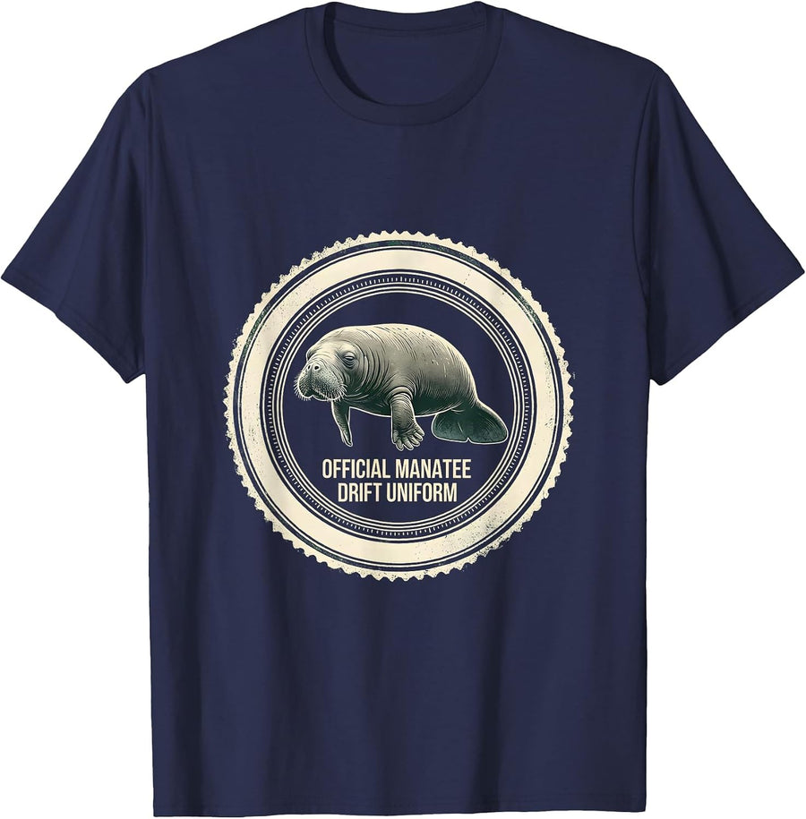 Official Manatee Drift Uniform Rubber Stamp Manatee Lover T-Shirt - Navy Blue