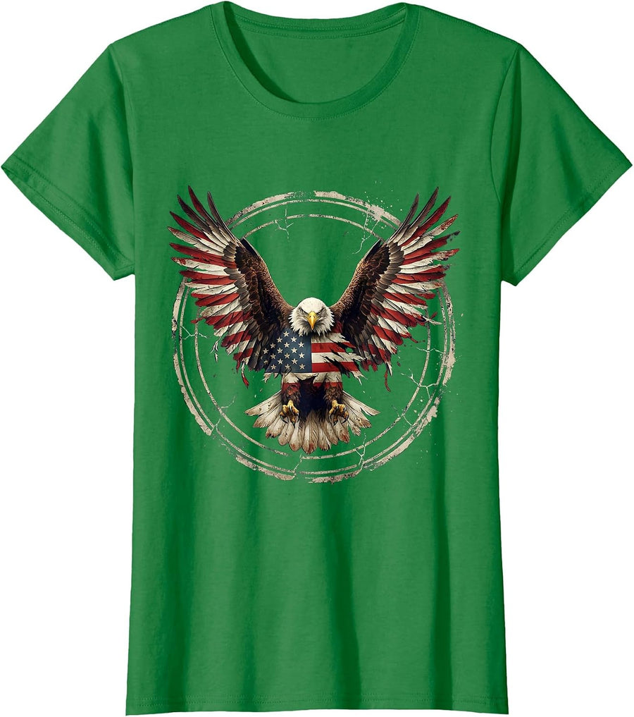Women's American Flag Morphing Into Soaring Bald Eagle T-Shirt - Kelly Green