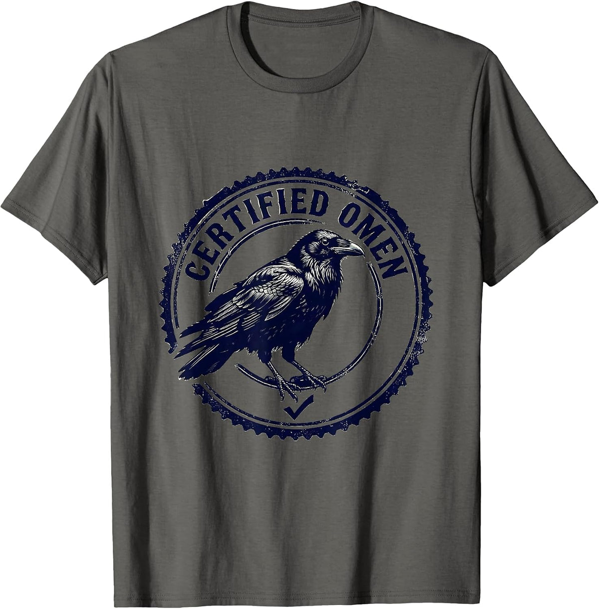 Certified Omen Crow Raven Gothic Dark Humor T-Shirt - Asphalt Grey