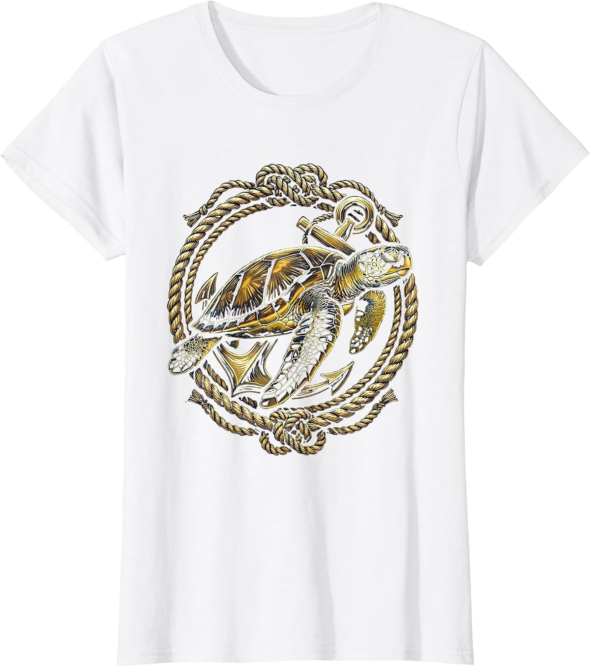 Sea Turtle and Drifting Anchor Ocean Art T-Shirt - White