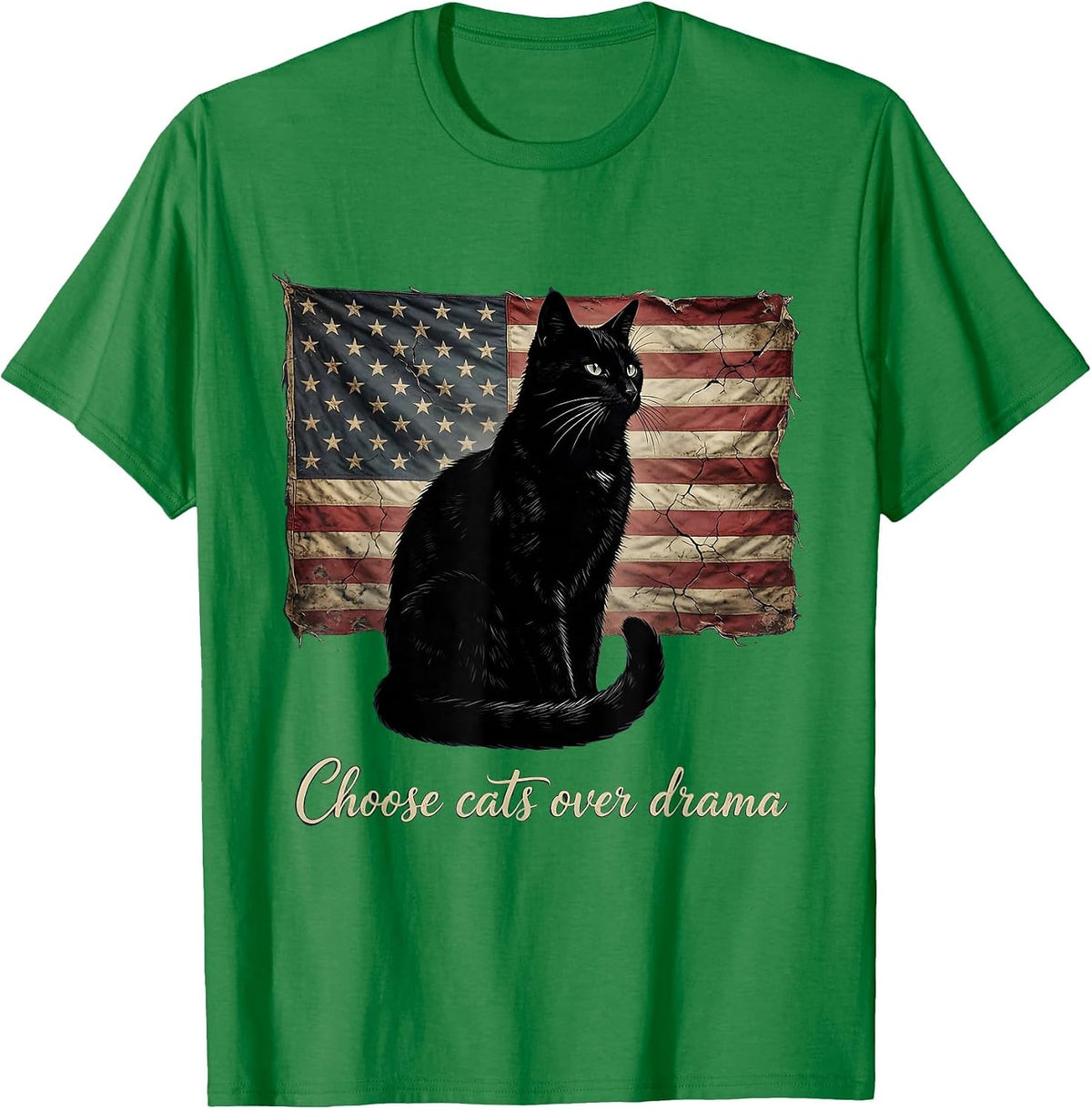 Men's Choose Cats Over Drama Funny Cat Lover Design T-Shirt - Kelly Green