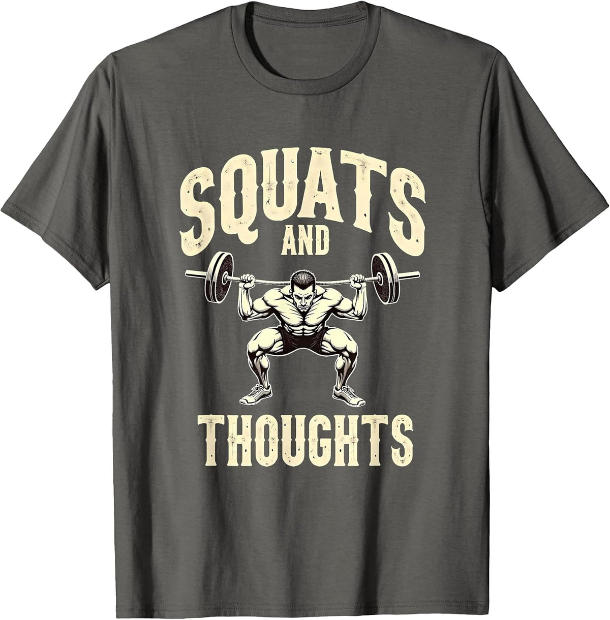 Squats and Thoughts Gym Workout Design T-Shirt - Asphalt Grey