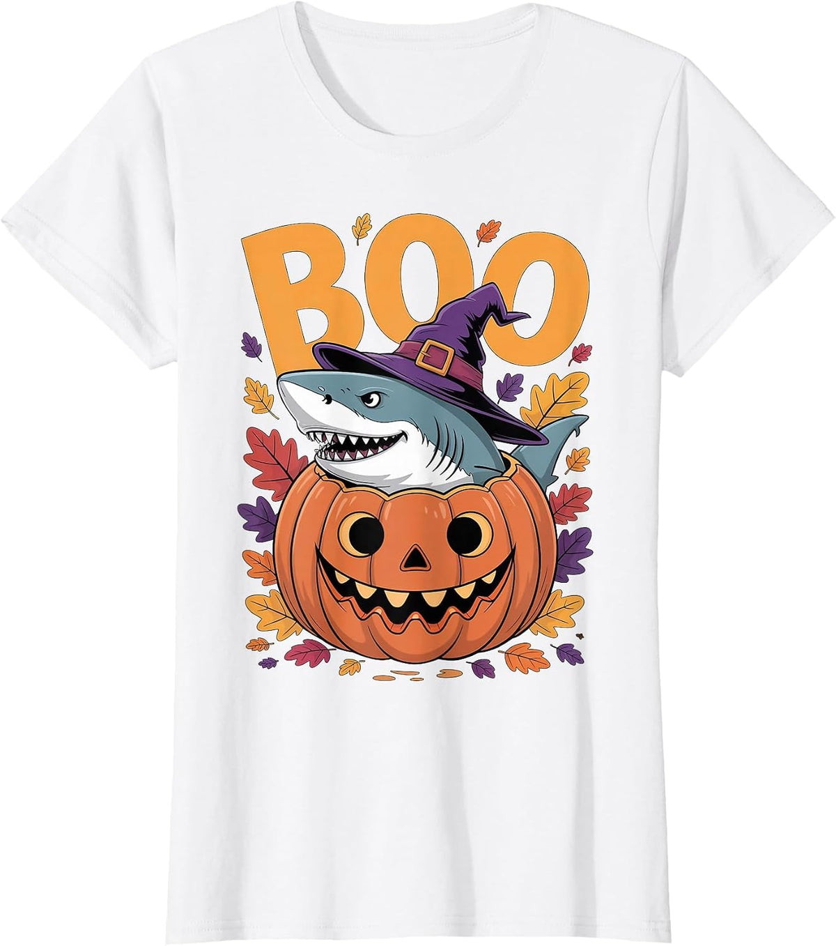 Shark Costume on Pumpkin Halloween Great White Shark T-Shirt - White