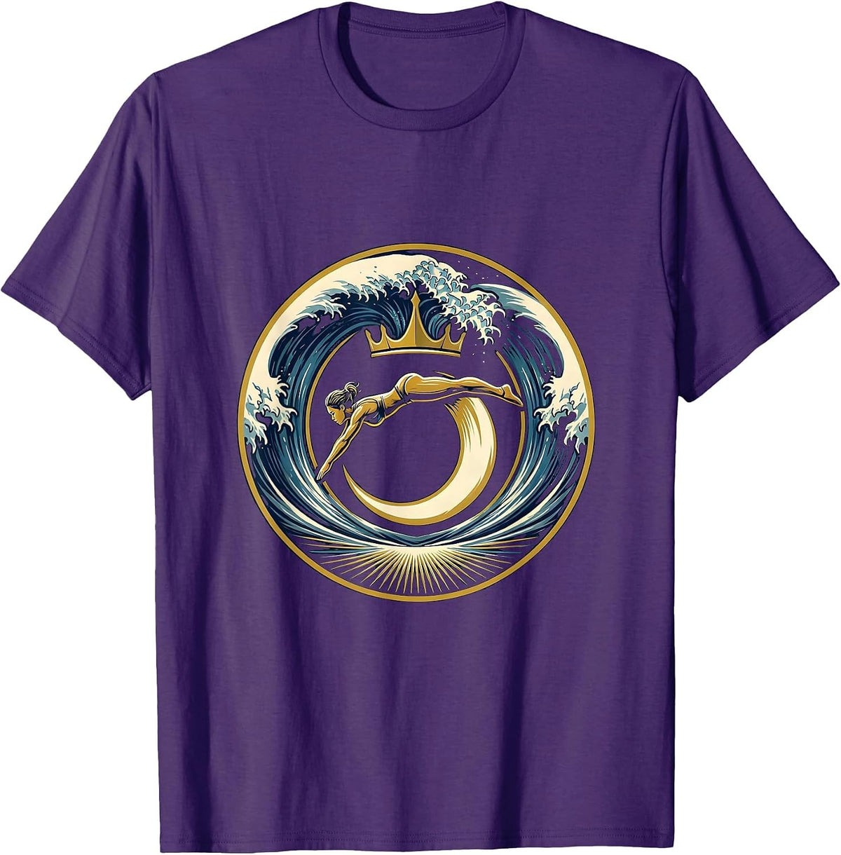 Athlete Diving Into Ocean Wave Illustration T-Shirt - Purple
