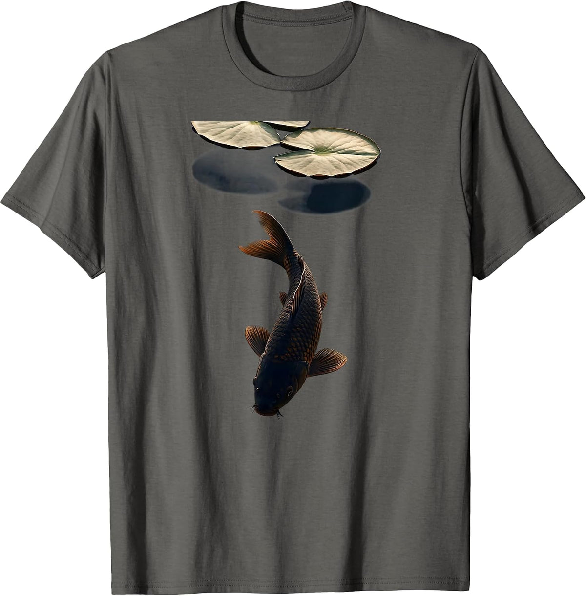 Be Still Koi Fish Under Lily Pads Graphic T-Shirt - Asphalt Grey