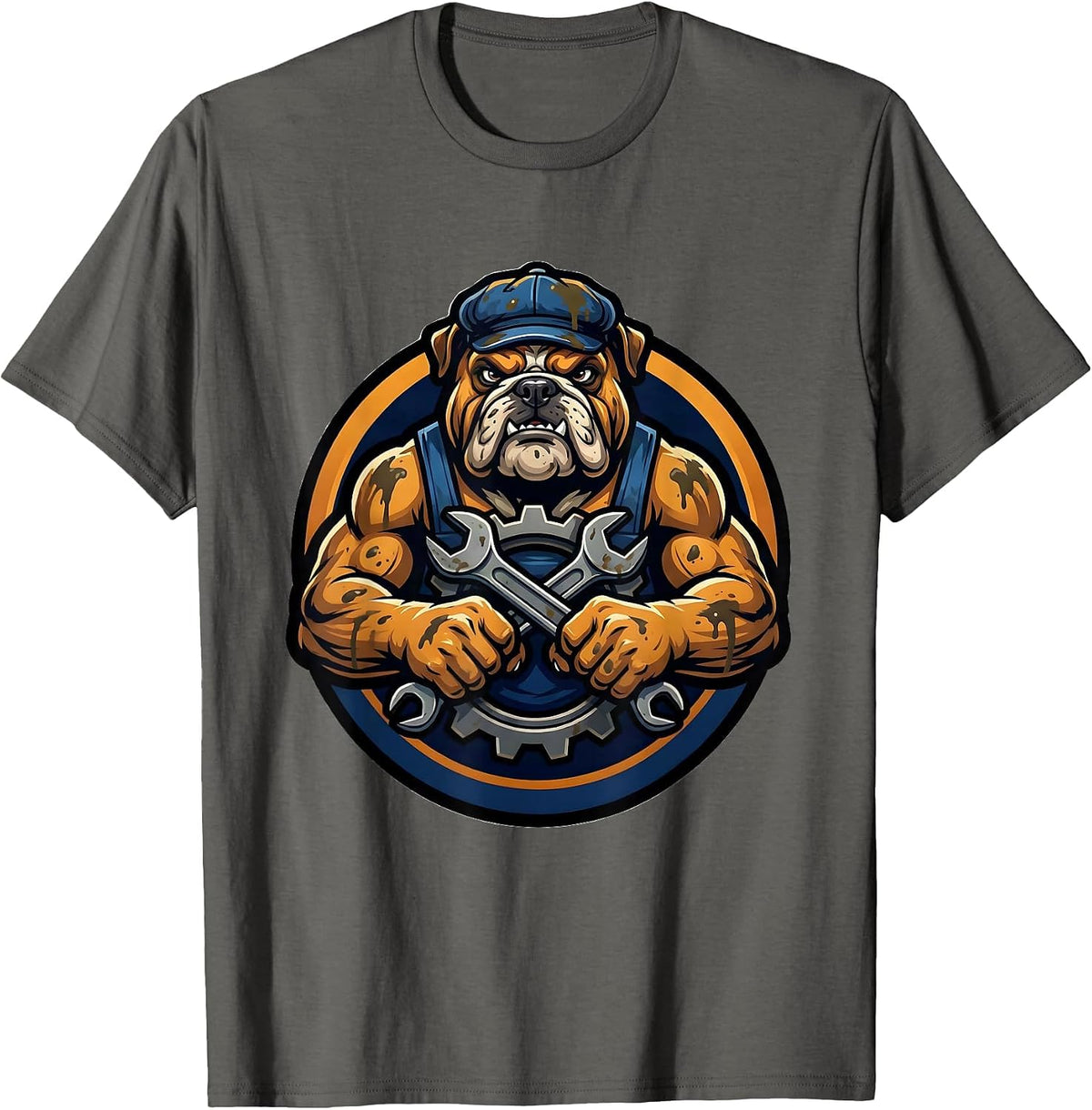 Men's Grease Monkey Wrench and Gear Mechanic Graphic T-Shirt - Asphalt Grey