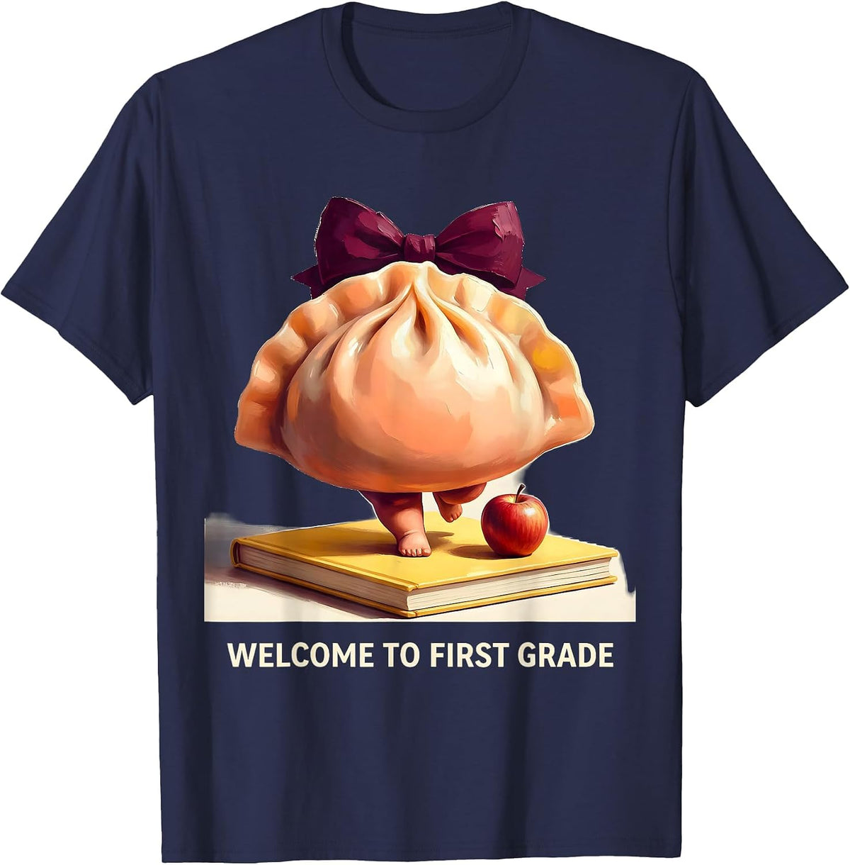 Men's Welcome to First Grade Cute Dumpling Girl Teacher Back T-Shirt - Navy Blue