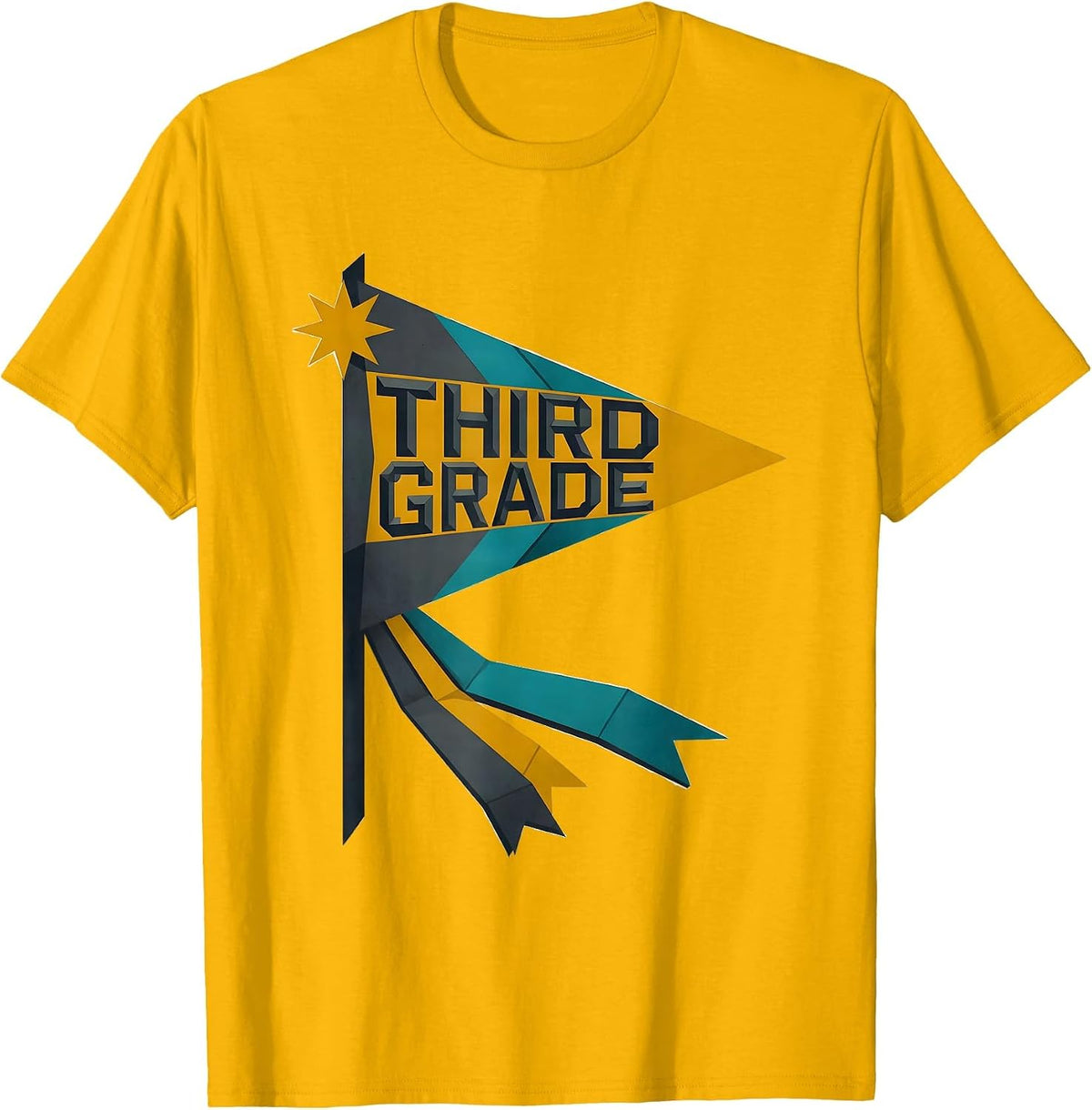Men's Third Grade Midcentury Modern Girls Back To School Pennant T-Shirt - Golden Yellow