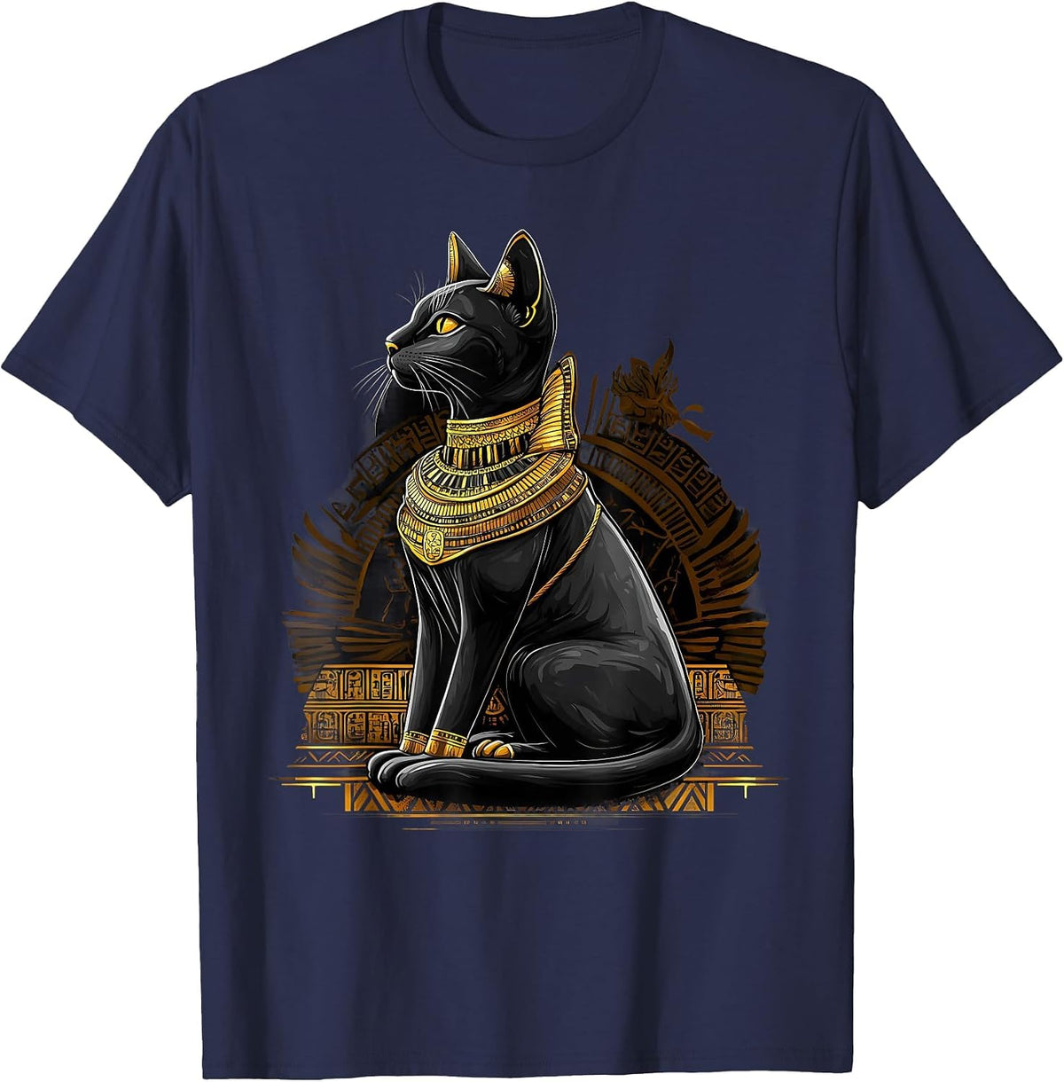 Ancient Egypt Egyptology Tutankhamun Cat Bastet Egyptian God T-Shirt - Navy Blue