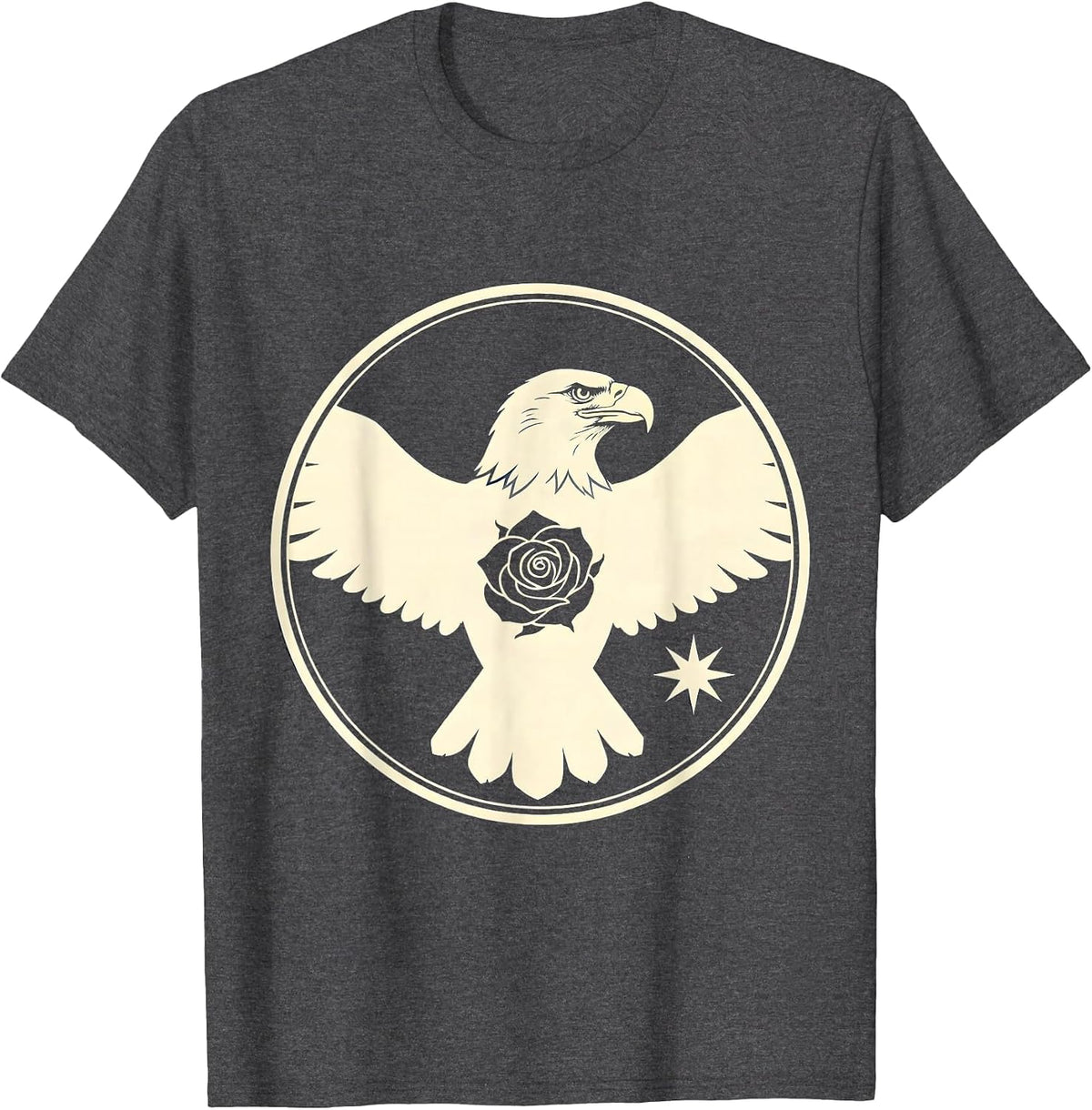 Men's Bald Eagle Bulgarian Rosebud Winter Star Heritage Christmas T-Shirt - Dark Heather Grey