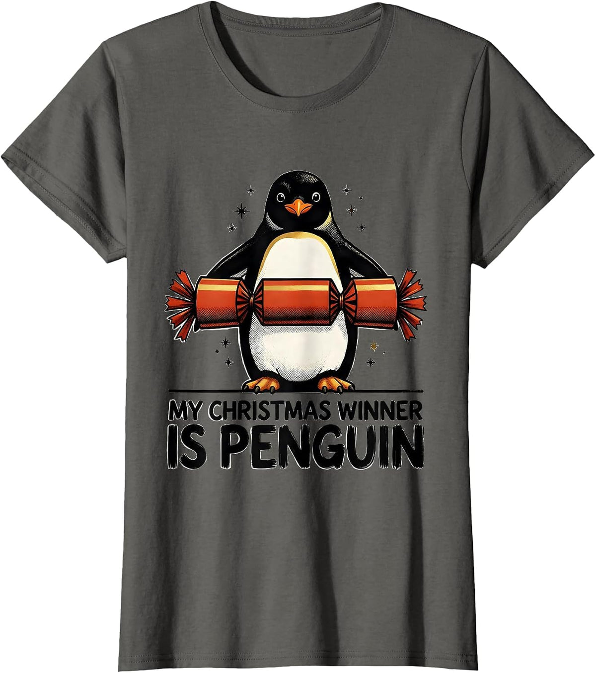 Women's My Christmas Winner Is Penguin Funny Penguin Lover Christmas T-Shirt - Asphalt Grey