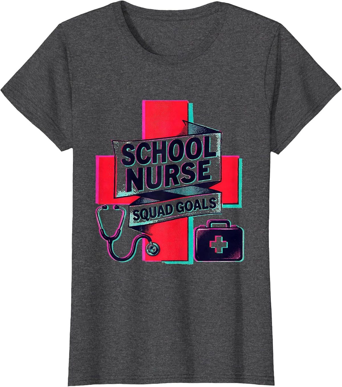 Women's School Nurse Squad Goals Graphic Design T-Shirt - Dark Heather Grey