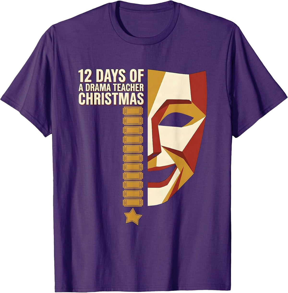12 Days Of A Drama Teacher Christmas Geometric Holiday T-Shirt - Purple