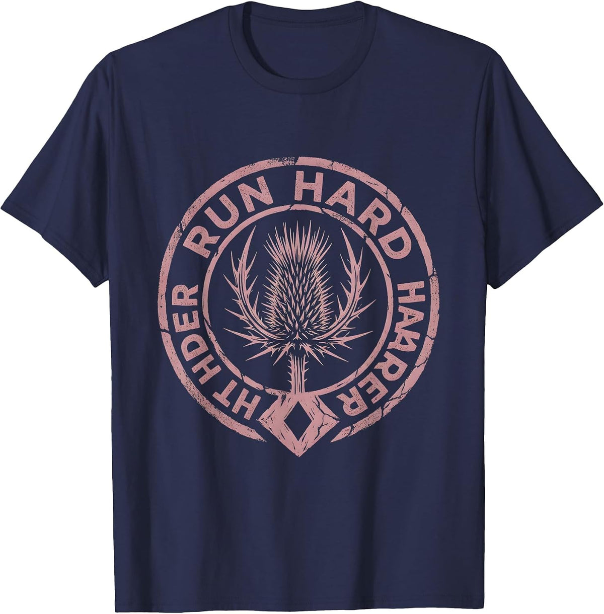 Run Hard Hit Harder Rugby Design T-Shirt - Navy Blue