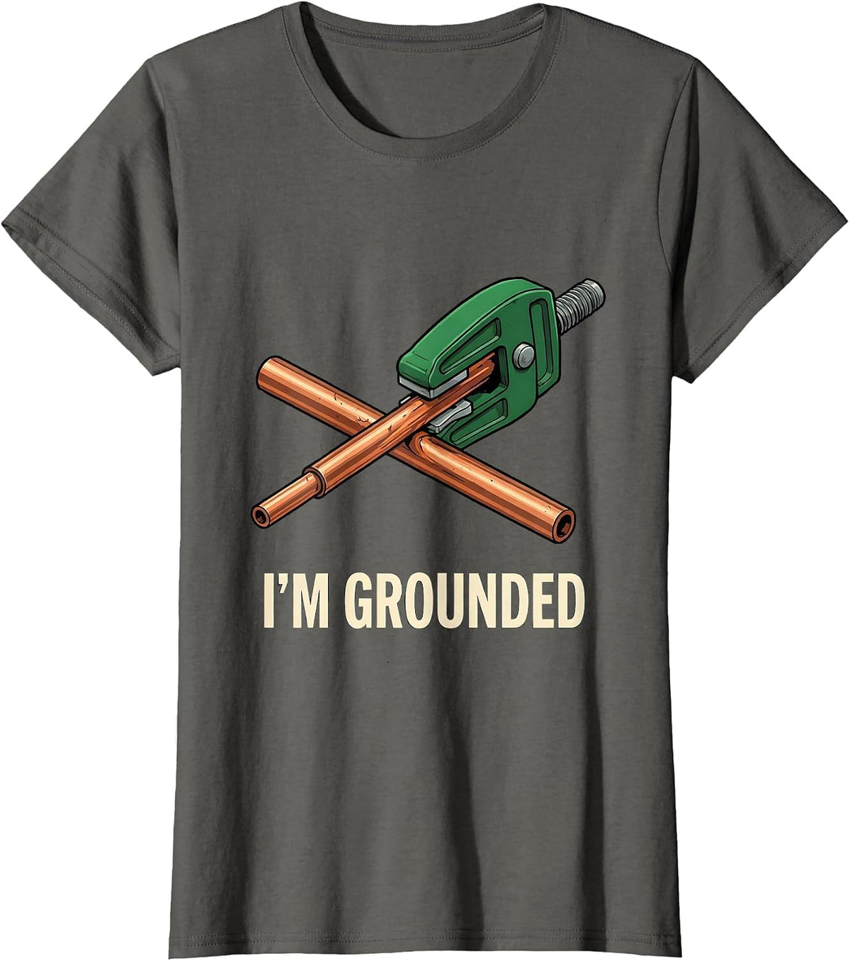 Women's I'm Grounded Funny Electrician Engineer Tech Worker Deadpan T-Shirt - Asphalt Grey