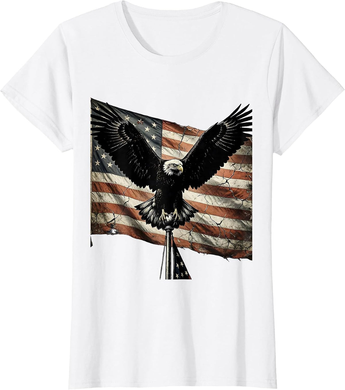 Women's Bald Eagle American Flag Patriotic Graphic T-Shirt - White