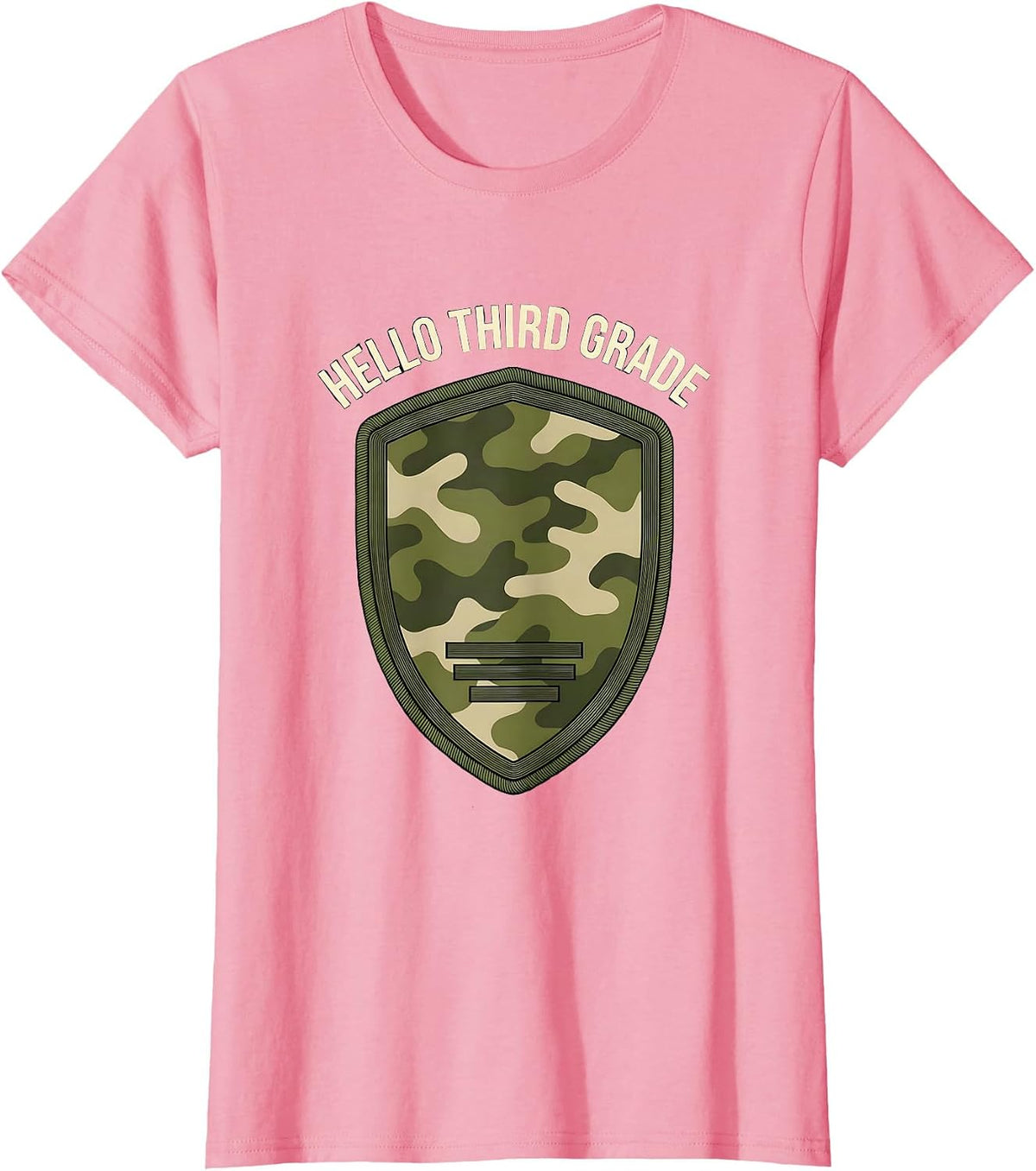 Women's Hello Third Grade Distressed Camo Back To School Boy Teacher T-Shirt - Pink