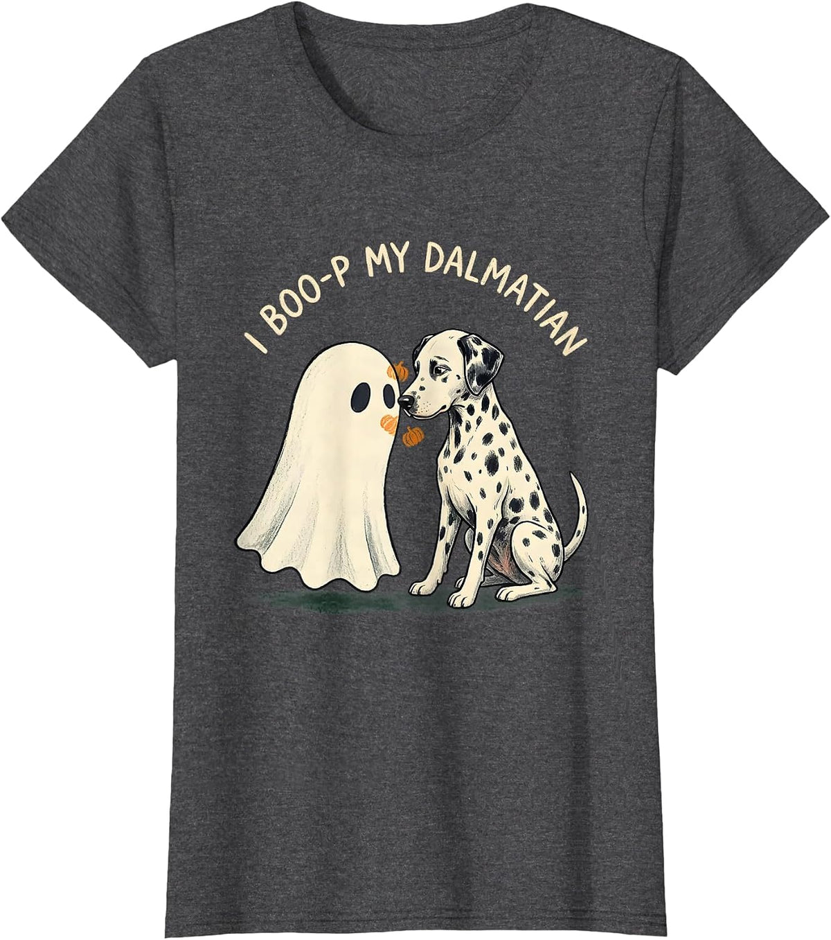 Women's I Boo-p My Dalmatian Funny Ghost Dog Mom Halloween Humor T-Shirt - Dark Heather Grey