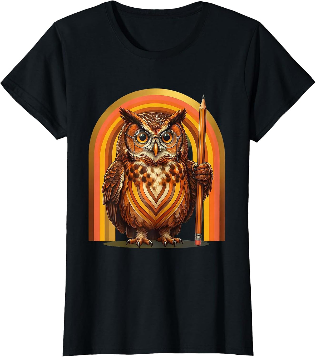 Owl Teacher Glasses Pencil Third Grade Gift T-Shirt - Black