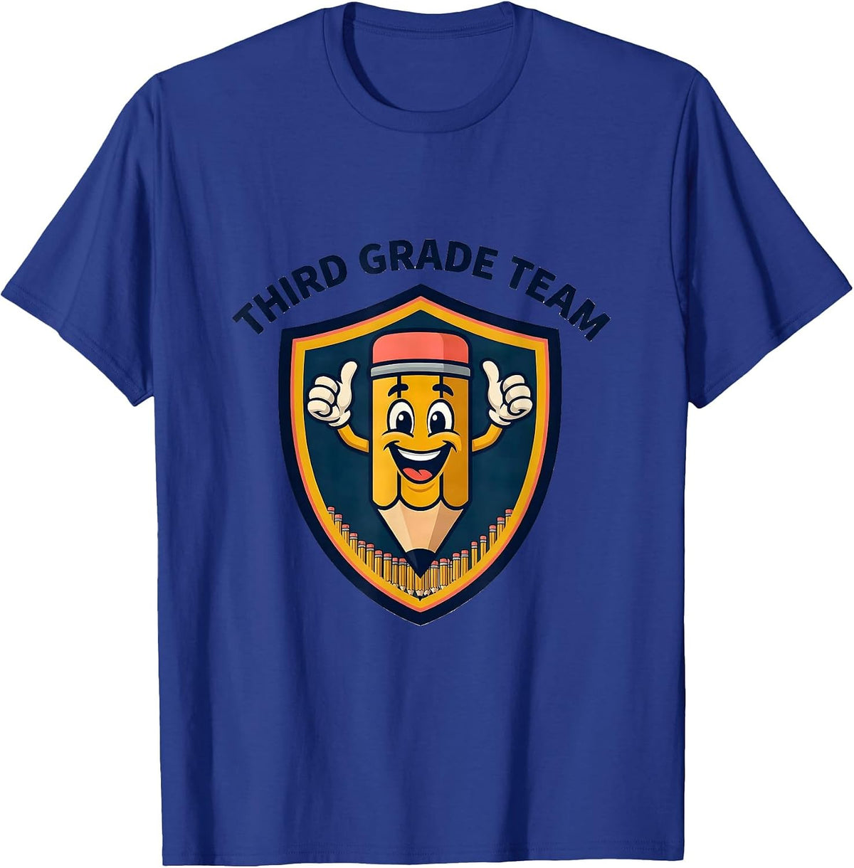 Third Grade Team Cute Pencil Mascot Back to School T-Shirt - Royal Blue