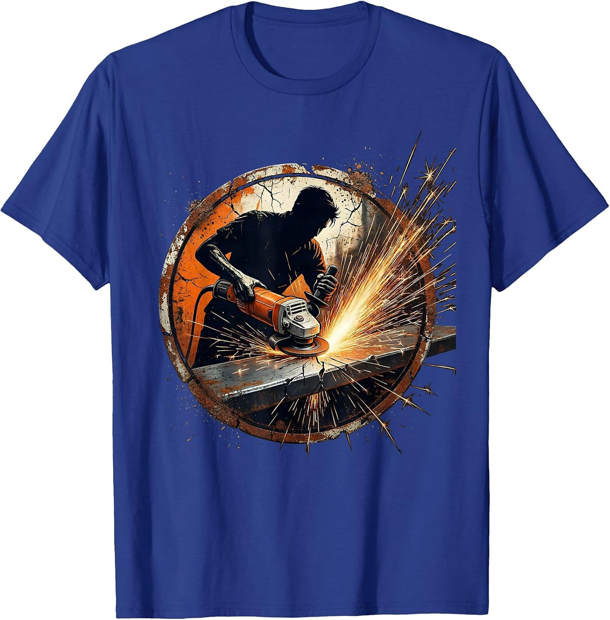 Grinder Sparks Welder Graphic Tee T-Shirt - Royal Blue