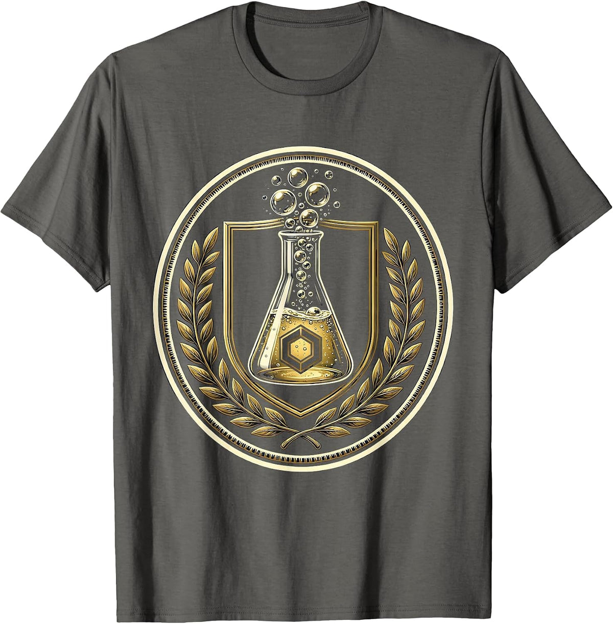 Chemistry Beaker Bubbling Colorful Liquid College T-Shirt - Asphalt Grey