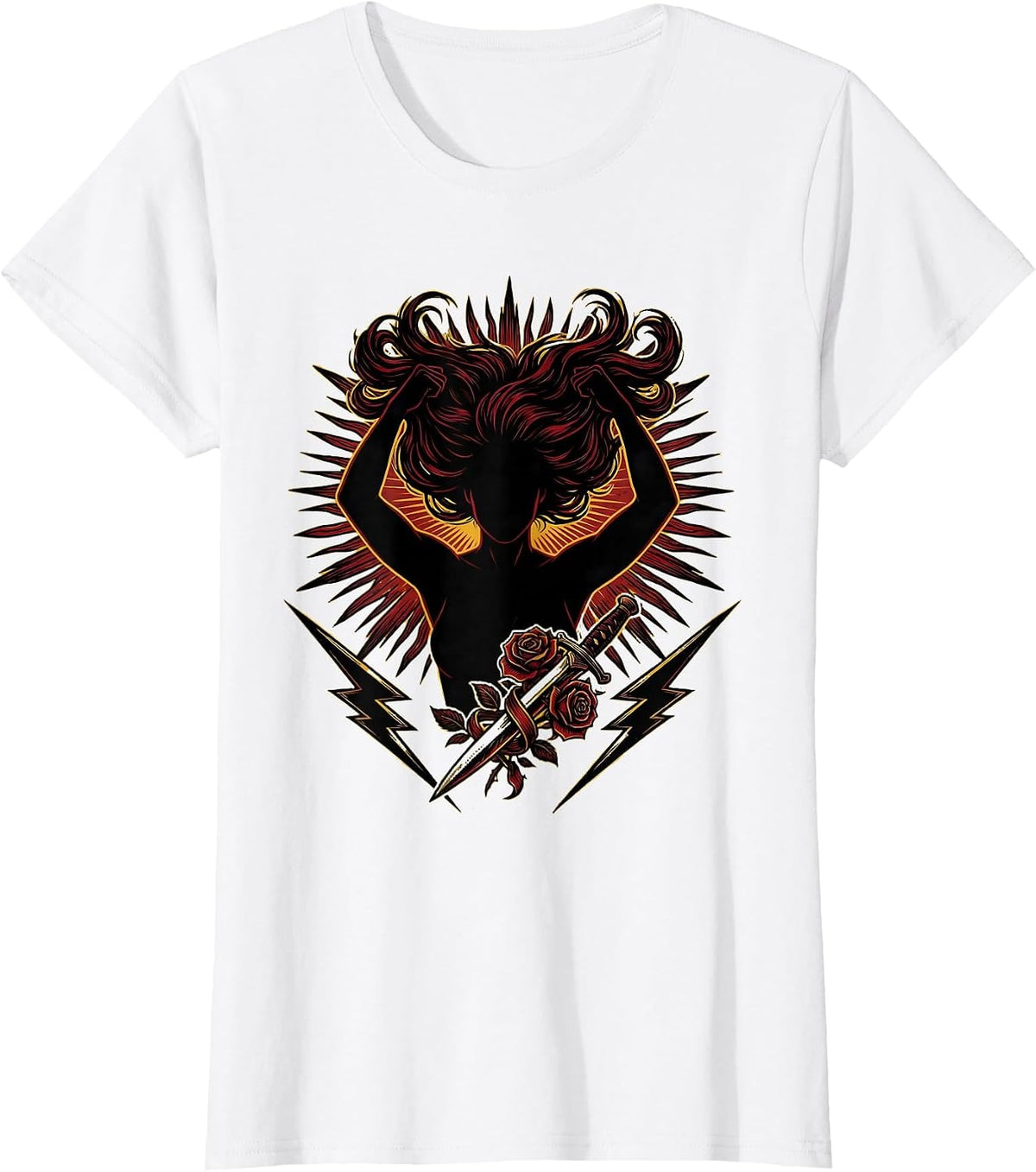 Rock and Roll Headbanger Silhouette Spotlight Design T-Shirt - White