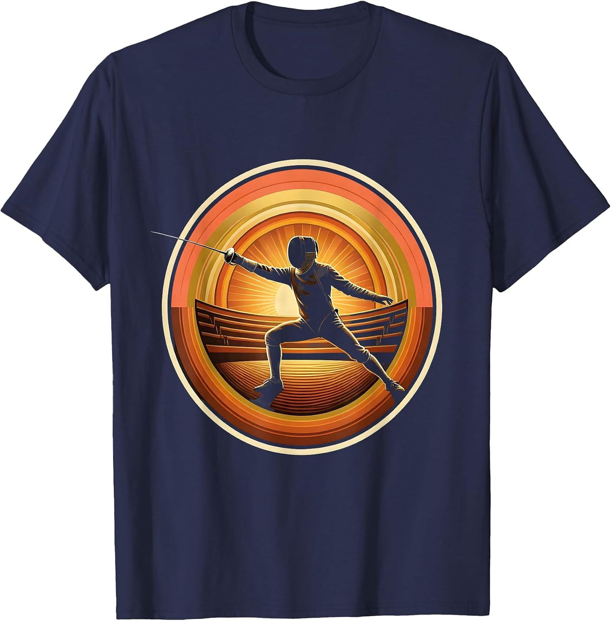 Fencing Lunge Graphic - Fencer with Extended Blade T-Shirt - Navy Blue