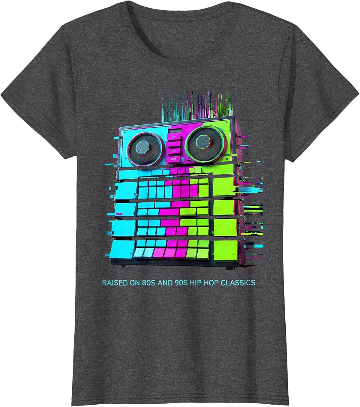Women's Raised On 80s And 90s Hip Hop Classics Retro Nostalgia T-Shirt - Dark Heather Grey
