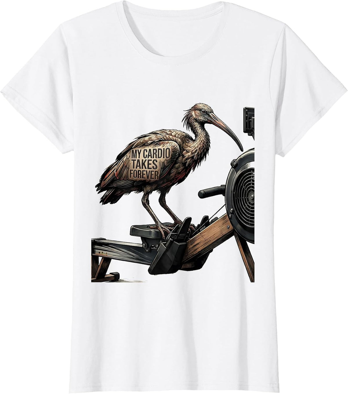 Women's My Cardio Takes Forever Funny Gym Workout Deadpan Animal T-Shirt - White