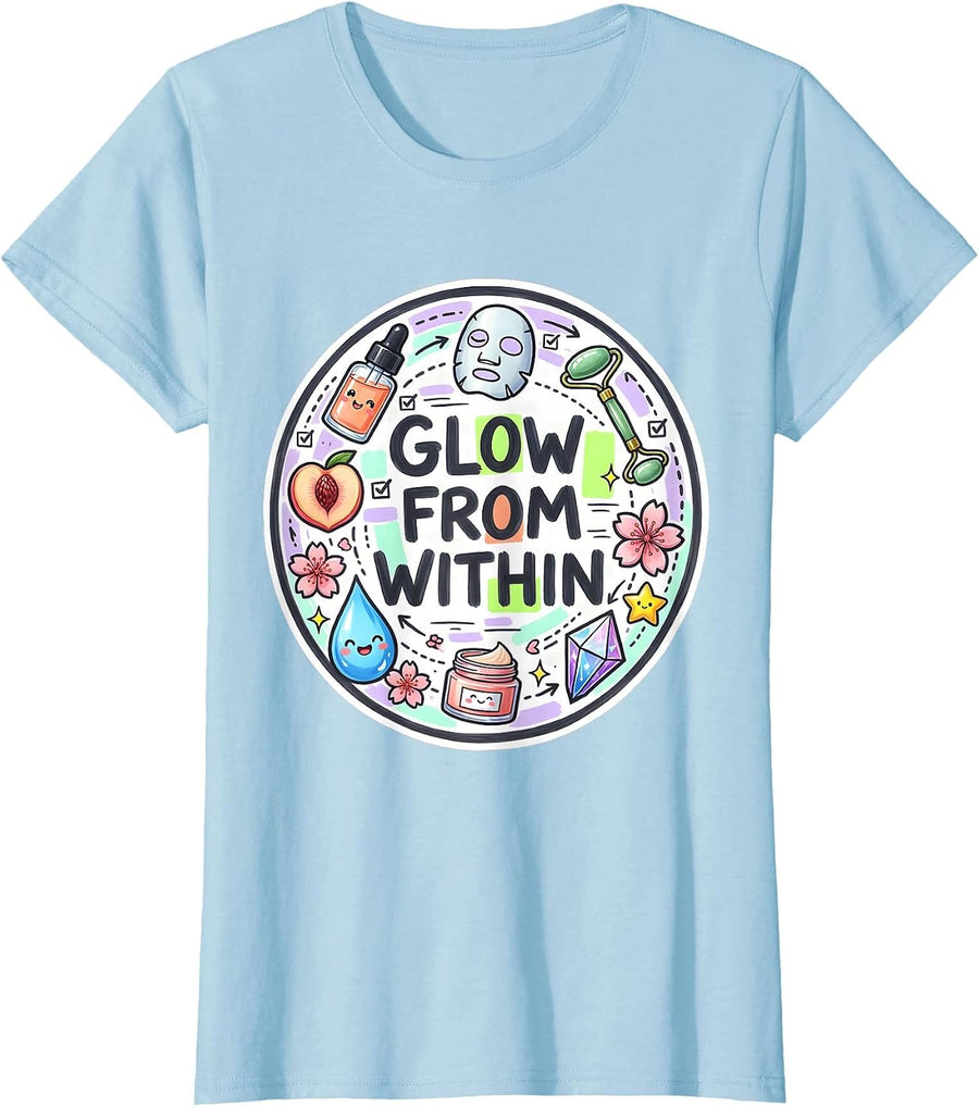 Women's Glow From Within K-Beauty Glass Skin Design T-Shirt - Baby Blue