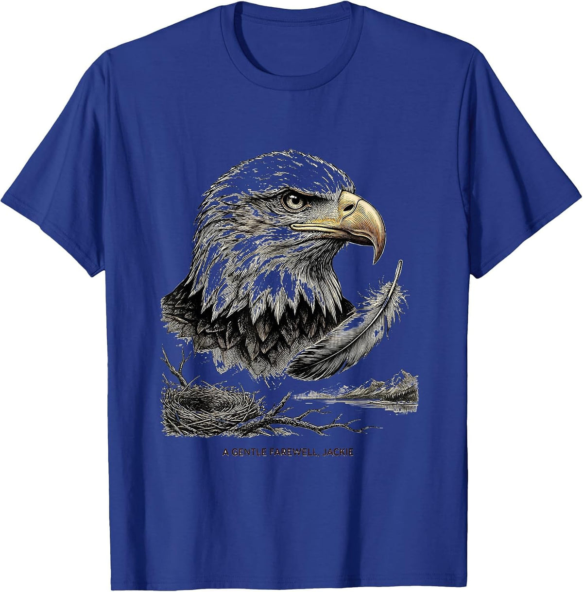 A Gentle Farewell, Jackie Vintage Eagle Memorial Tribute T-Shirt - Royal Blue