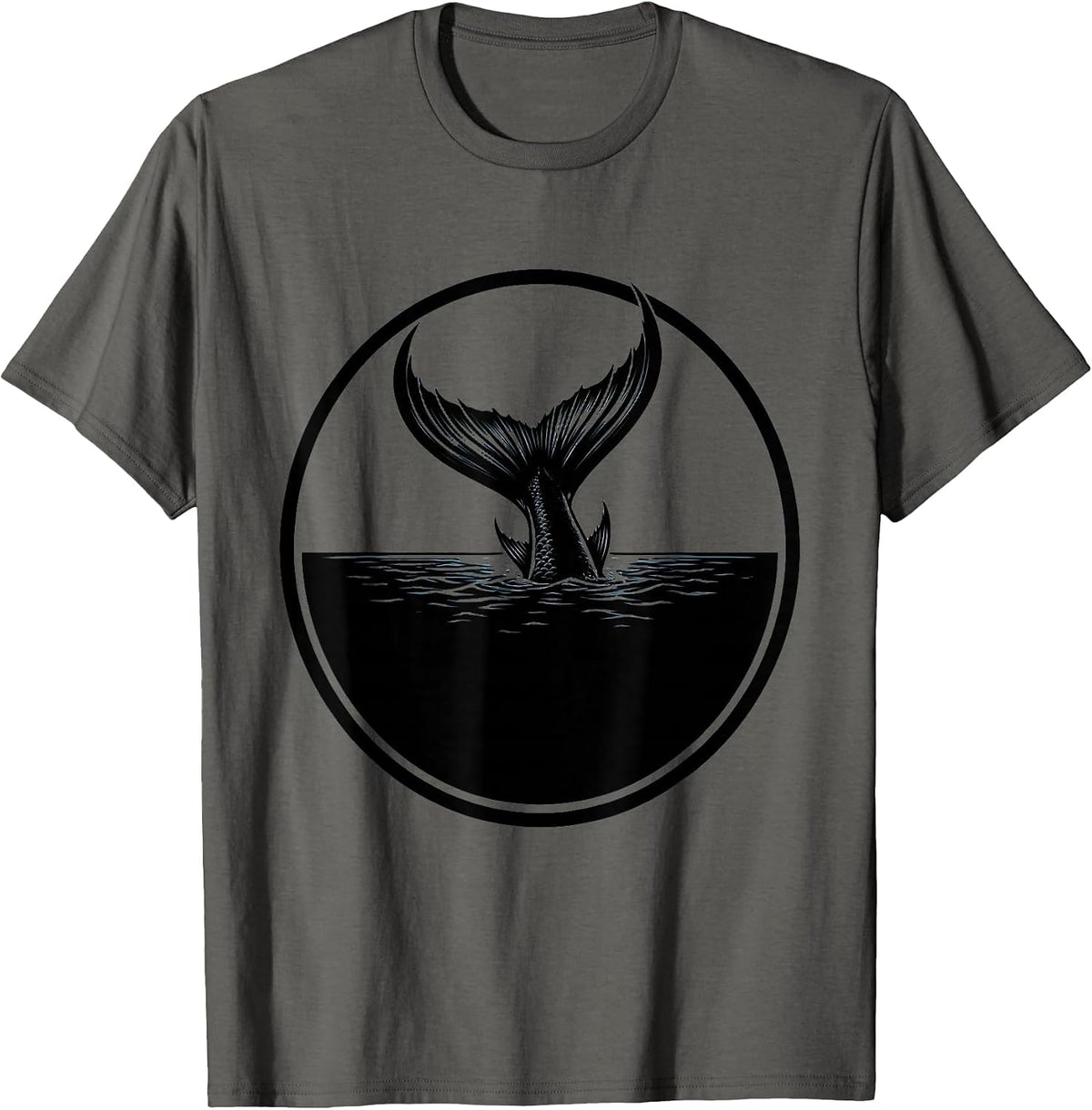 Giant Fish Tail Diving Below the Surface T-Shirt - Asphalt Grey