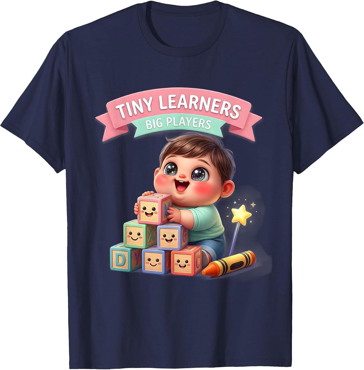 Tiny Learners Big Players Teacher Design T-Shirt - Navy Blue