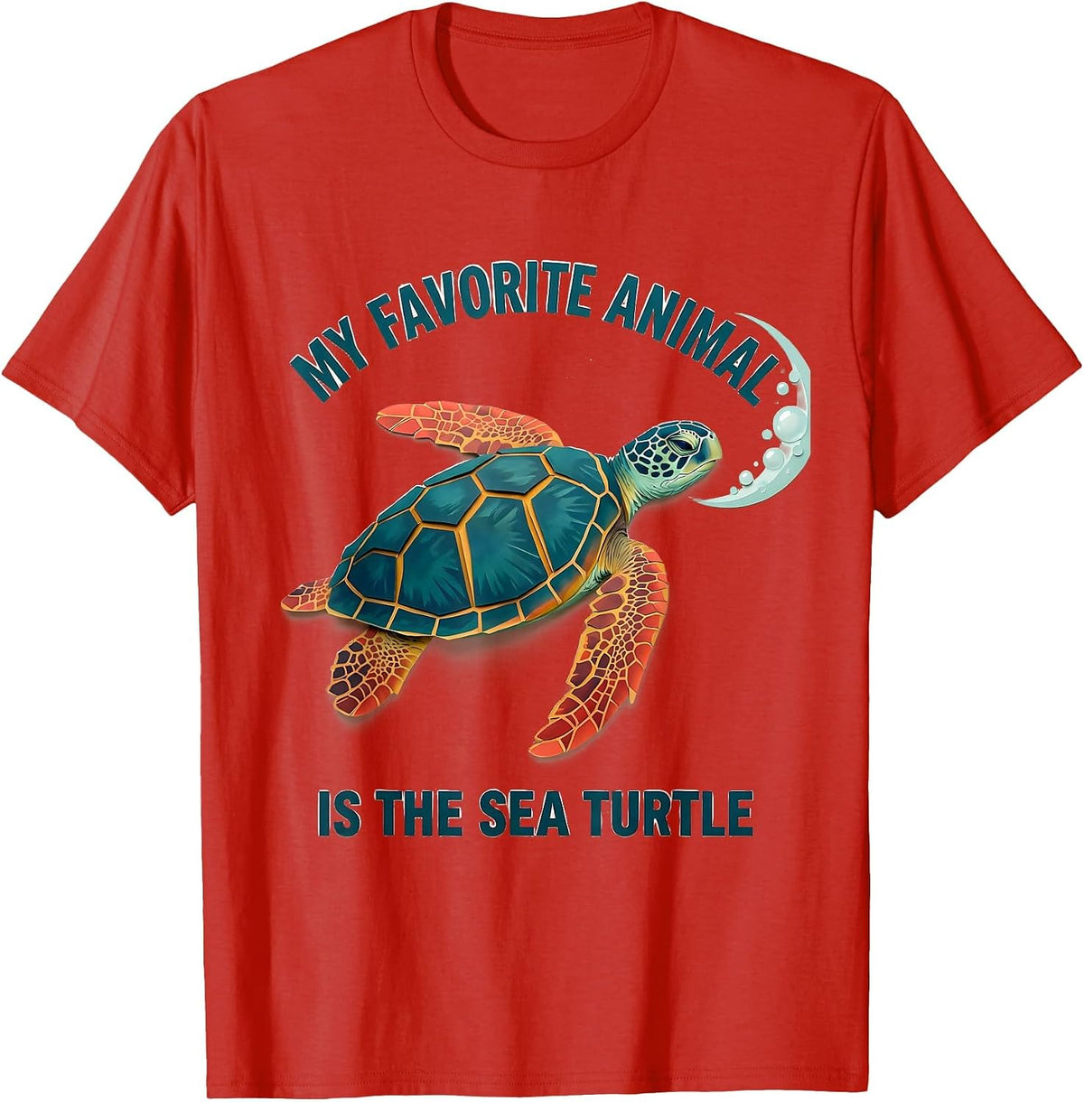 Men's My Favorite Animal Is The Sea Turtle Paper Cutout Ocean T-Shirt - Red