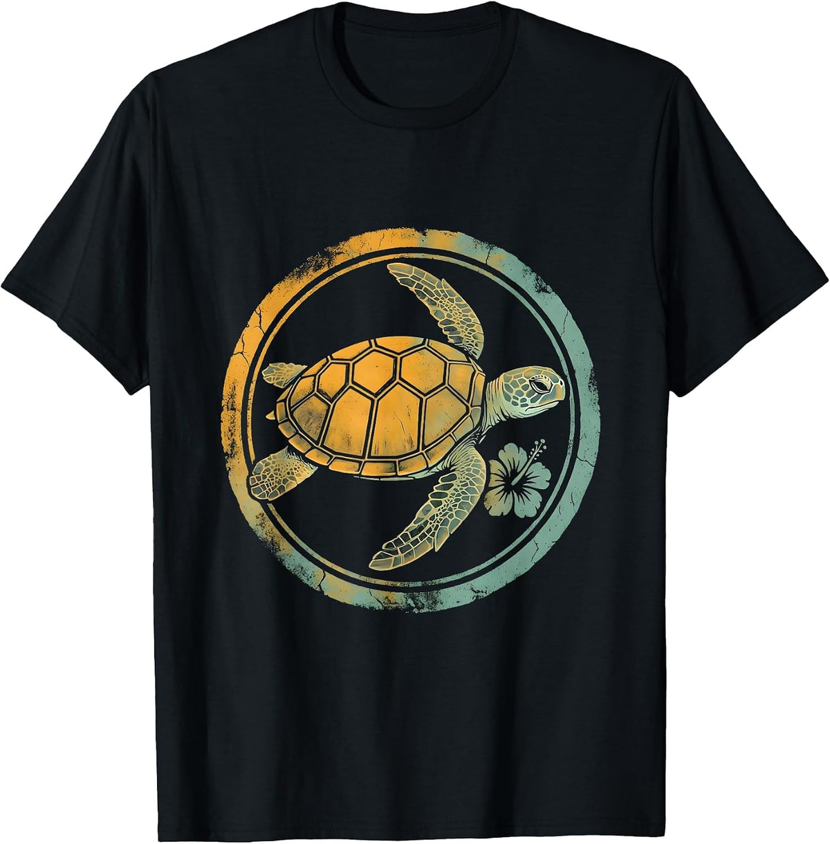 Men's Sea Turtle Coral Reef Hawaiian Graphic Tee T-Shirt - Black