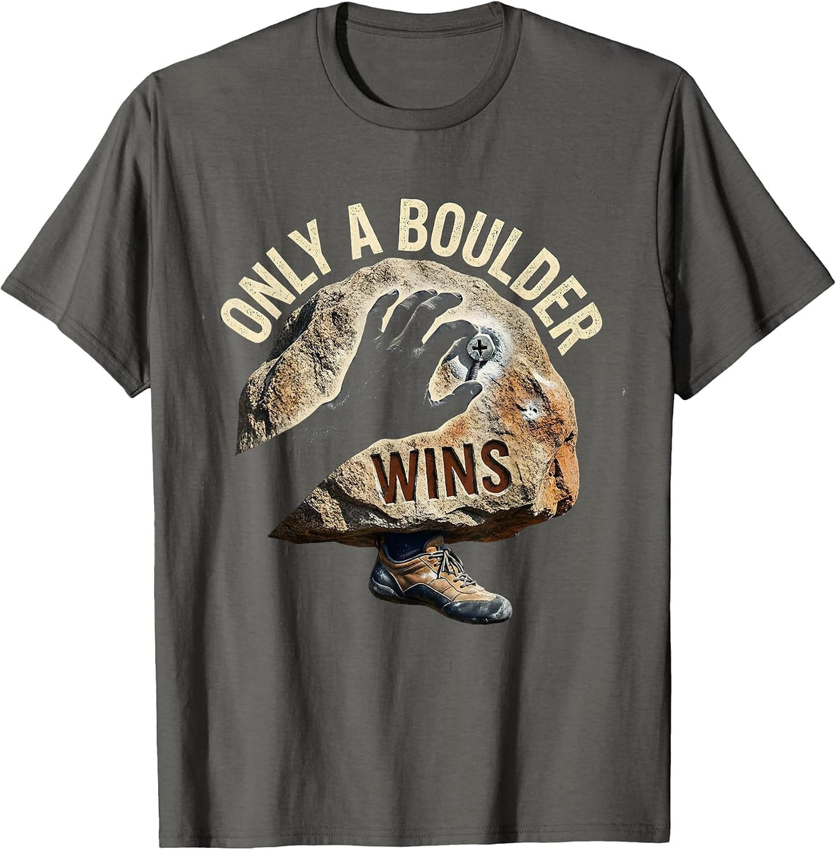 Only A Boulder Wins Vintage Rock Climbing Bouldering Humor T-Shirt - Asphalt Grey