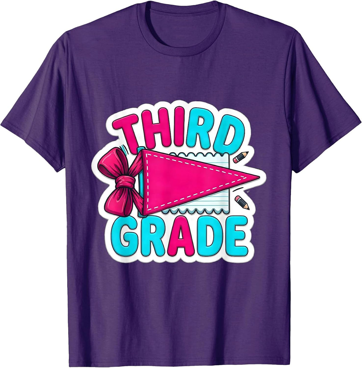 Third Grade Cute Pennant Back To School Girls Third Grade T-Shirt - Purple