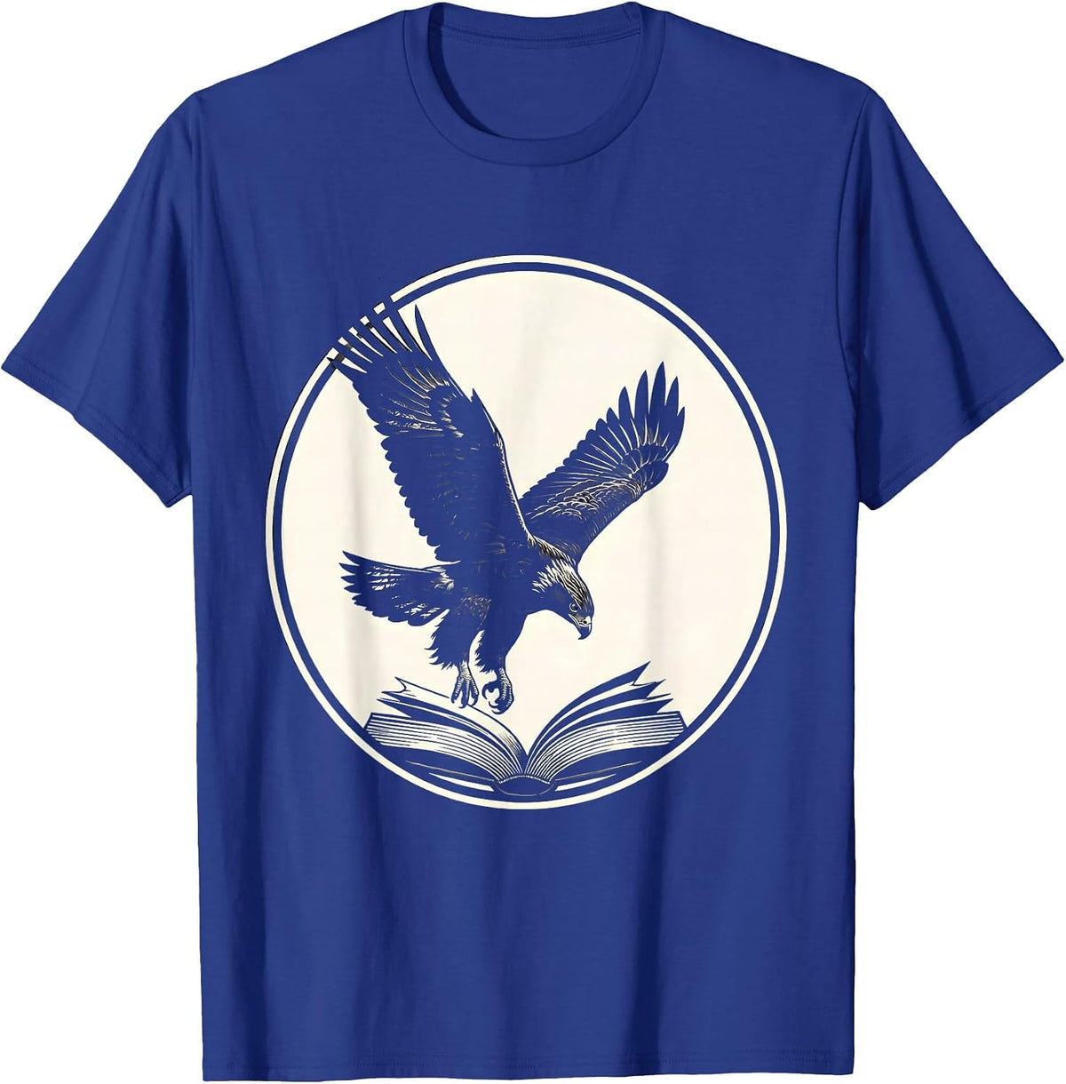 Falcon Diving Over Open Textbook College Graphic T-Shirt - Royal Blue
