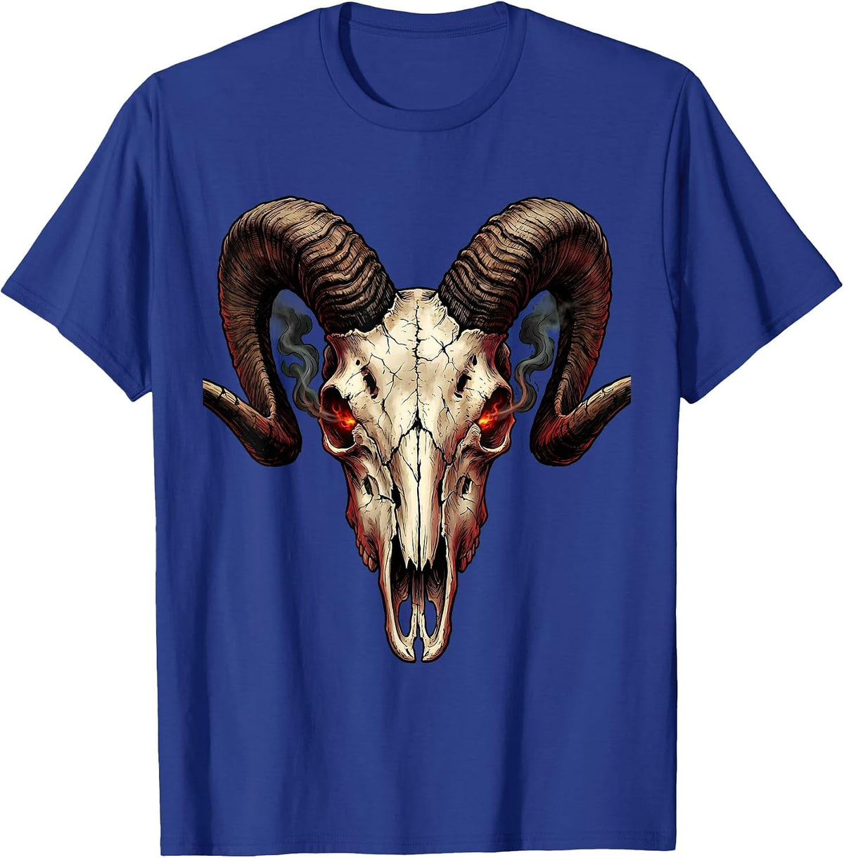 Demonic Goat Skull Glowing Eyes Heavy Metal Art T-Shirt - Royal Blue