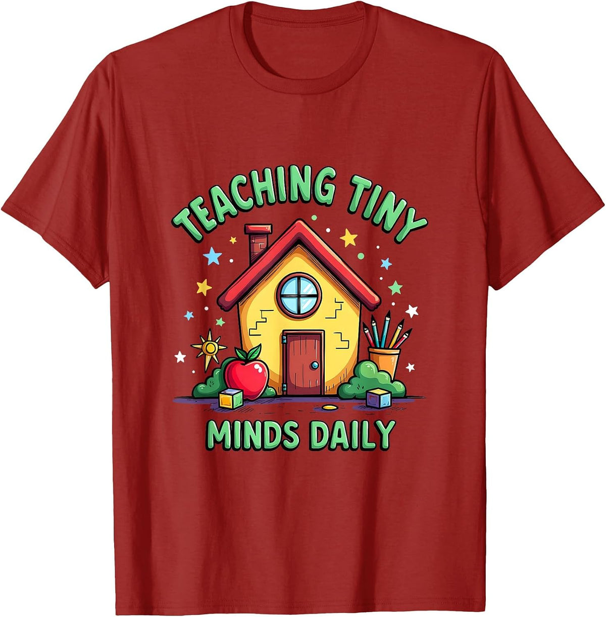 Teaching Tiny Minds Daily Elementary Teacher T-Shirt - Cranberry Red