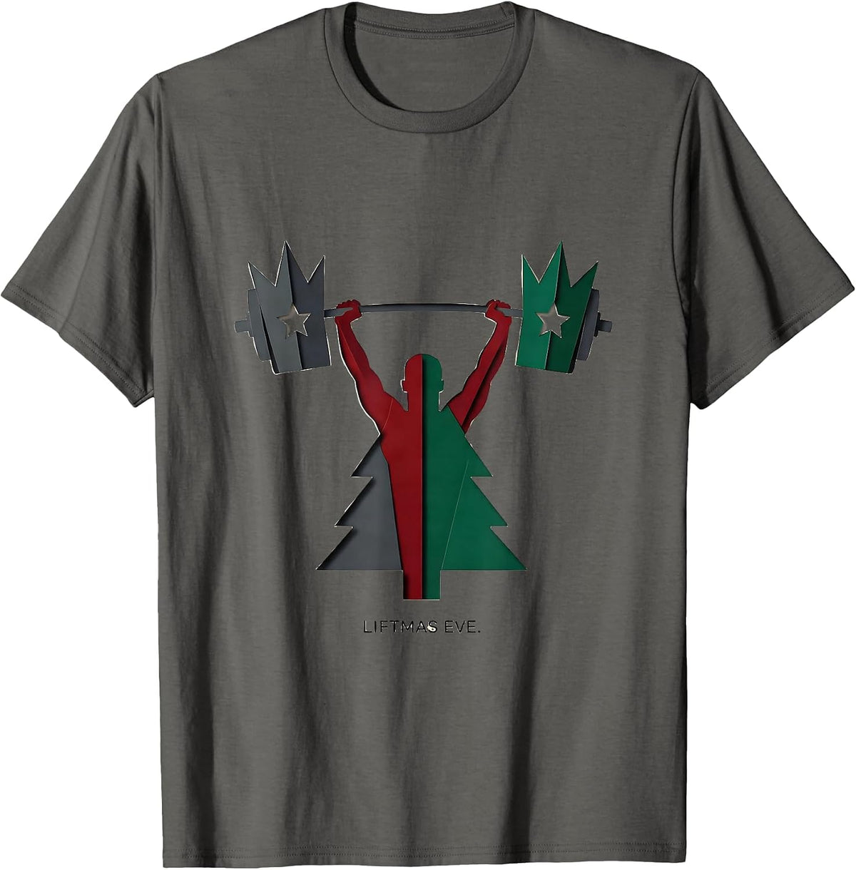 Men's Liftmas Eve Funny Christmas Gym Workout Weightlifting Humor T-Shirt - Asphalt Grey