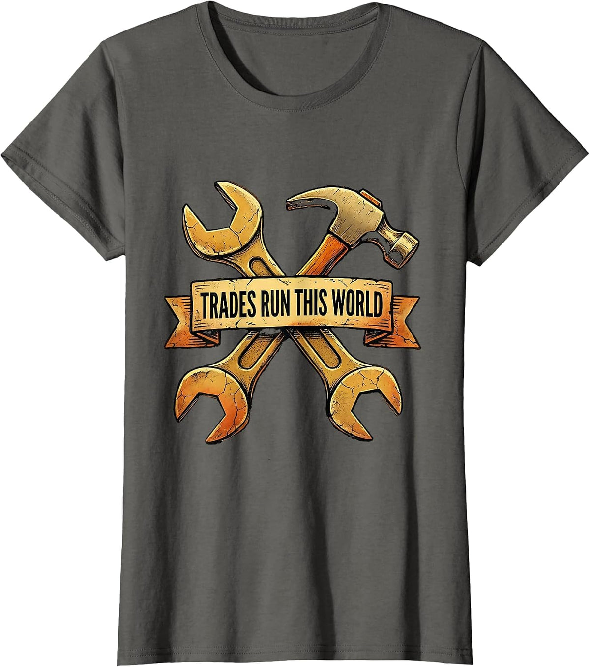 Women's Trades Run This World Blue Collar Pride Design T-Shirt - Asphalt Grey