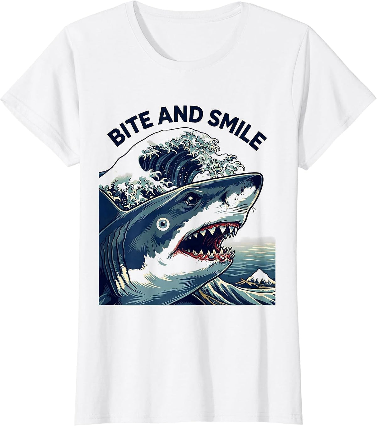 Bite And Smile Ukiyo-e Shark Lover Wildlife Humor Gift T-Shirt - White