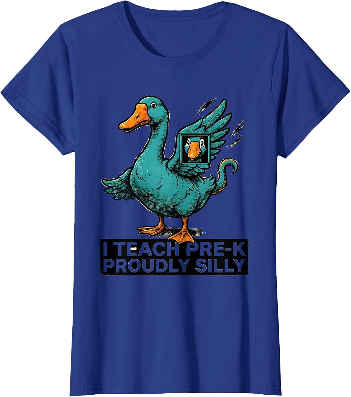Women's I Teach Pre-K, Proudly Silly Funny Preschool Teacher Back T-Shirt - Royal Blue