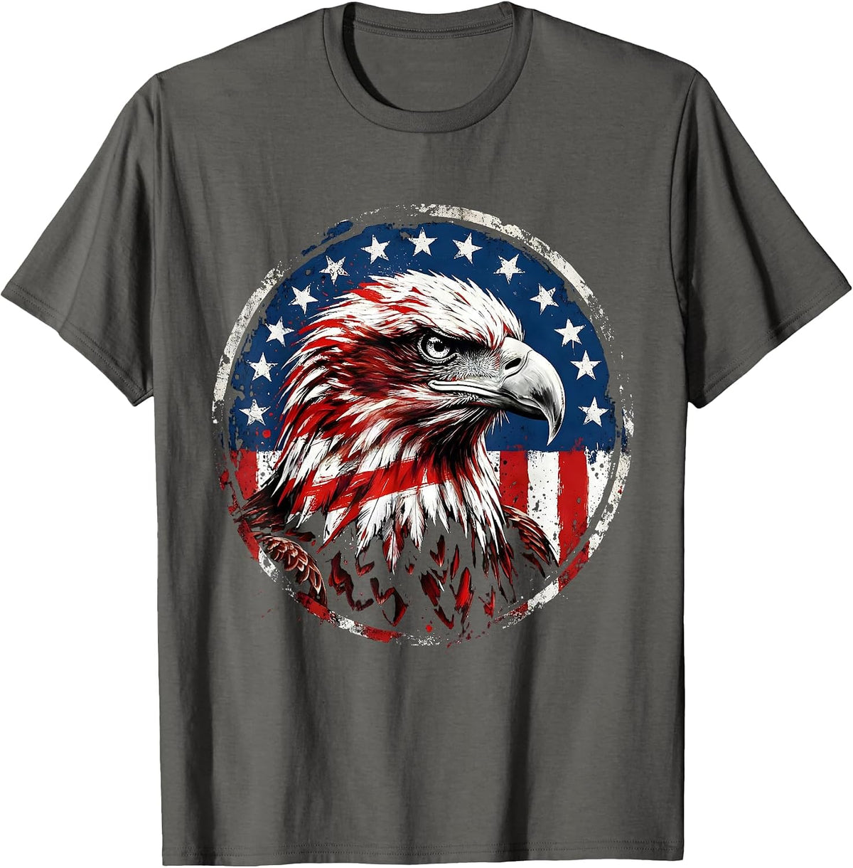 Men's Bald Eagle American Flag Stripes Patriotic Design T-Shirt - Asphalt Grey